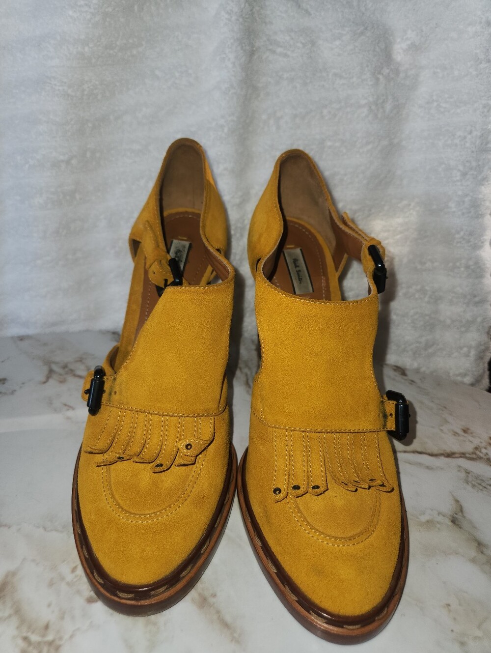 Paul Smith Women’s Mustard Suede Fringe Monk Strap Shoe